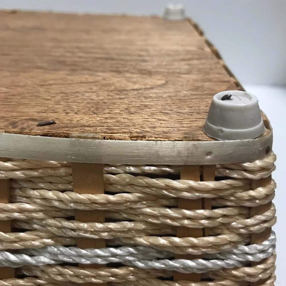 Vintage Birds & Floral Woven Wicker Sewing Basket